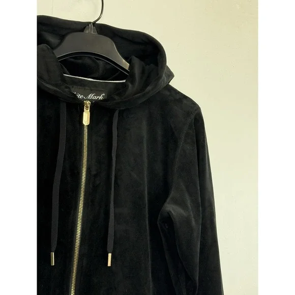 White Mark Cozy Collection Womens L Jacket Black Velour Full Gold Zip Hoodie‎ - Picture 3 of 8